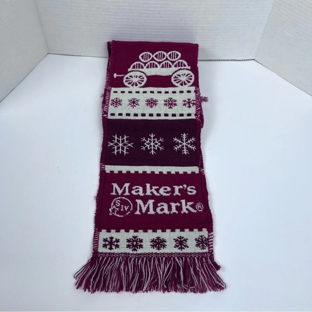 MAKER'S MARK Bourbon Scarf One Size 68” Adult Fringed Knit Winter Red Christmas